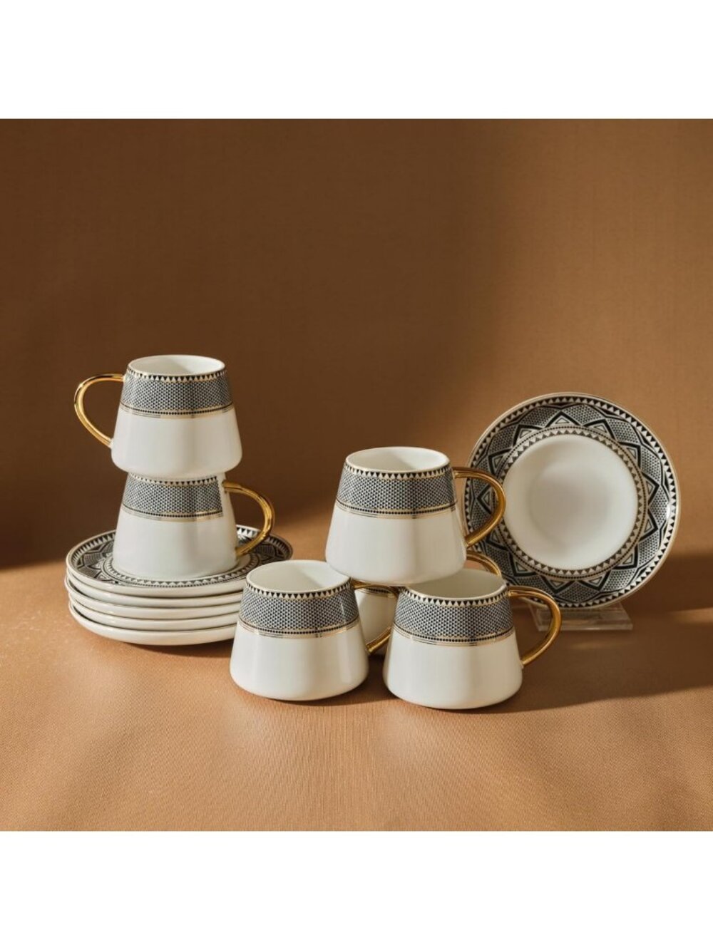 Elegant Turkish Coffee Cup Set of 6 | Small Espresso Cups with Saucers